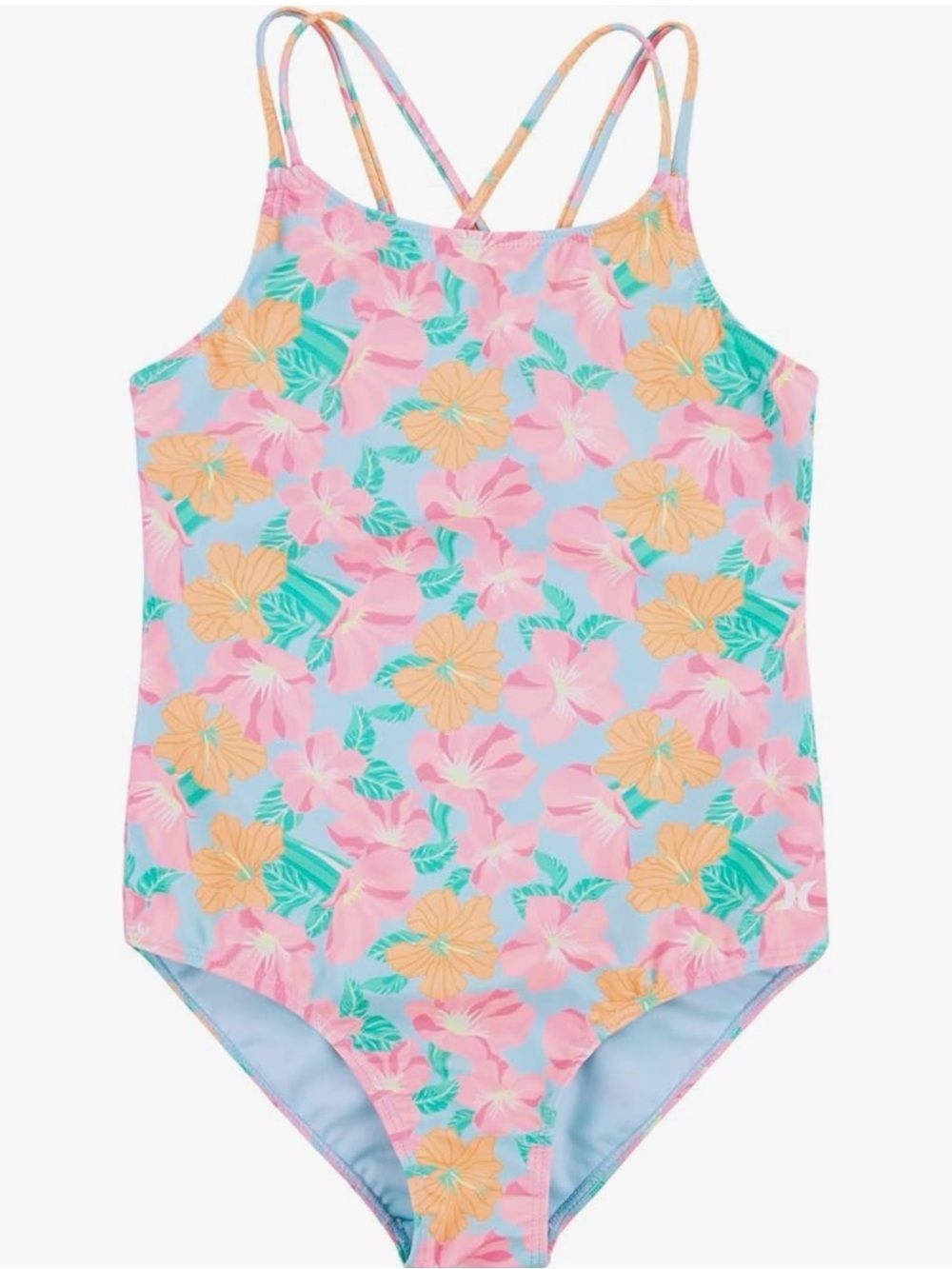 Girls' Floral One-Piece Swimsuit - Pink & Blue